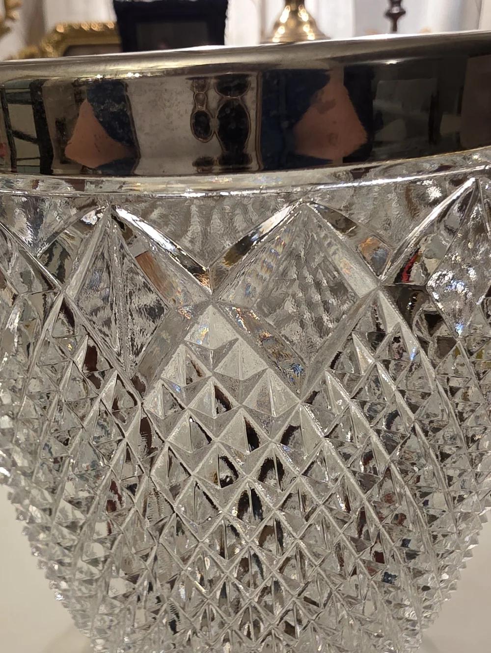 Cut Crystal Ice Bucket with Silver-Tone Handle